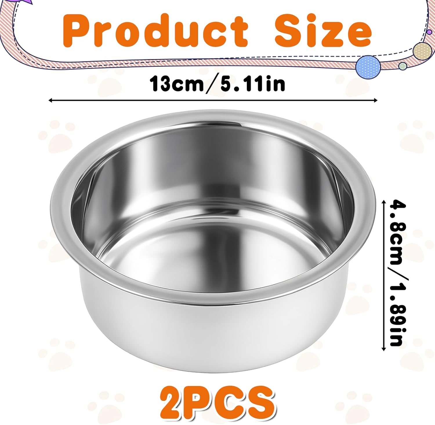 2 Pack 5.5" Metal Small Bowls Stainless Steel Pet Bowls Set, Replacement Cat Food Bowl for Food and Water for Cats, Small Dogs, Kitten, Puppy, Dishwasher Safe